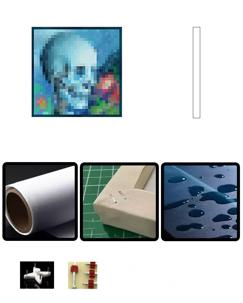 ”Skull and Roses“ - Pixel Style Art Painting Retro Gaming Room Decor