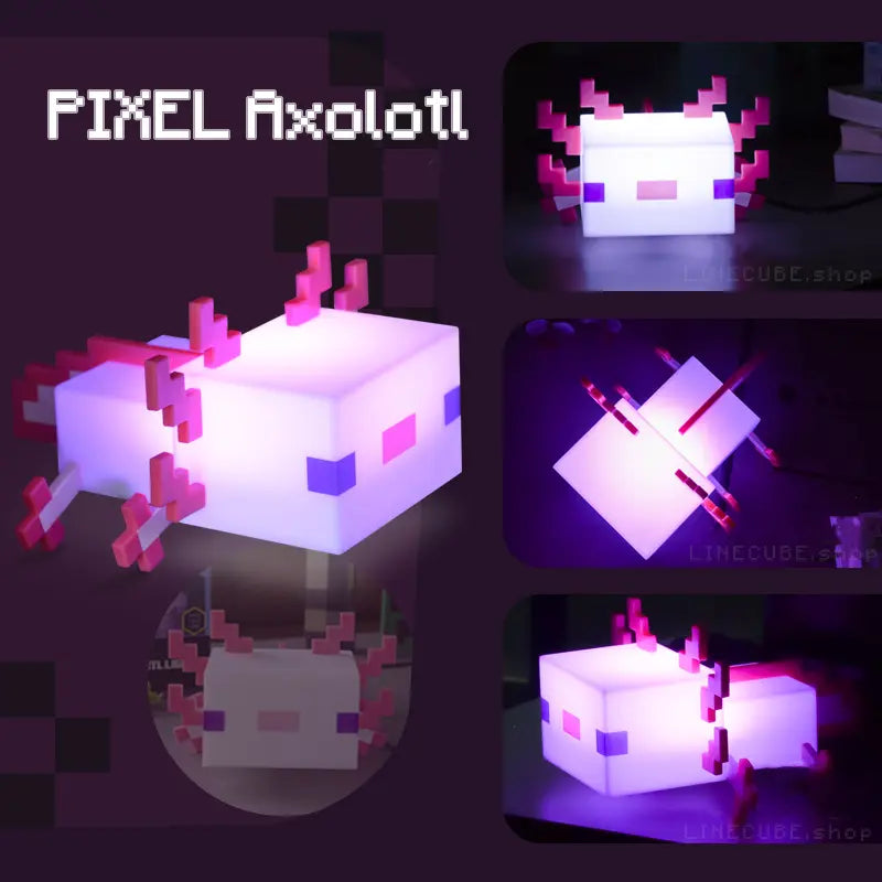 Pixel Axolotl Lamp– 5-Color Night Light Desk Companion Rechargeable