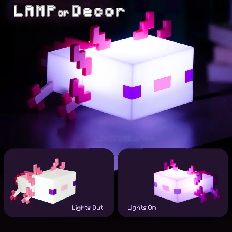 Pixel Axolotl Lamp– 5-Color Night Light Desk Companion Rechargeable