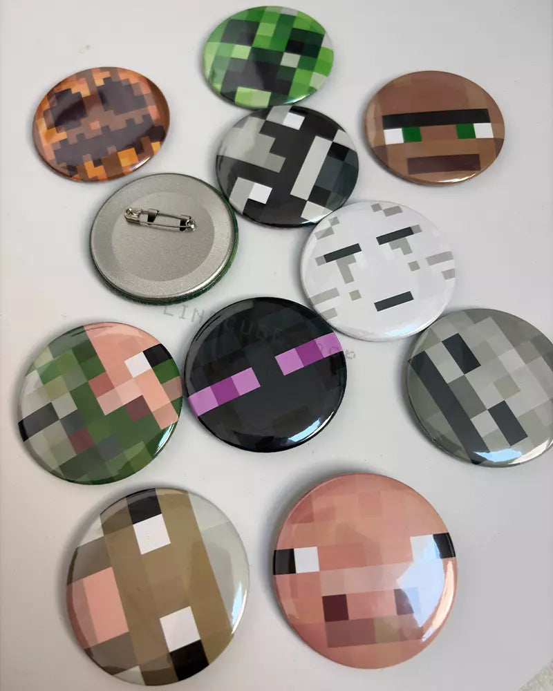 Pixel Art Button Pins – Retro Style Metal Badges for Bags, Jackets & Accessories