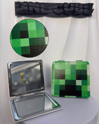 Retro Pixel Block Compact Mirror – PU Leather Wrapped Portable Makeup Mirror with Dual-Sided Design(CREEPER)