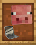 Retro Pixel Block Compact Mirror – PU Leather Wrapped Portable Makeup Mirror with Dual-Sided Design(Pig)