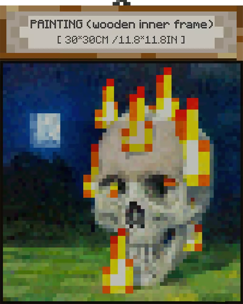 ”Skull On Fire“ - Pixel Style Art Painting Retro Gaming Room Decor
