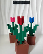 Pixel Tulip – Block-Style Potted Flower Desk Decor (Red / Blue / Pink)