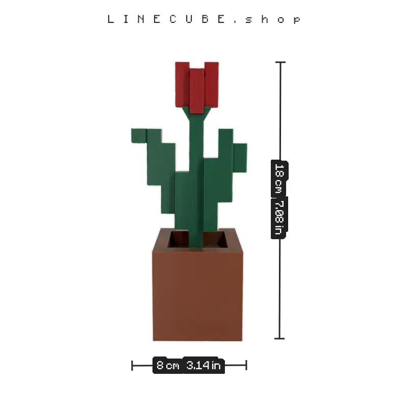 Pixel Tulip – Block-Style Potted Flower Desk Decor (Red / Blue / Pink)