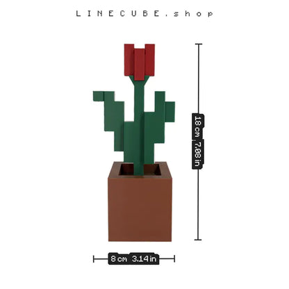 Pixel Tulip – Block-Style Potted Flower Desk Decor (Red / Blue / Pink)