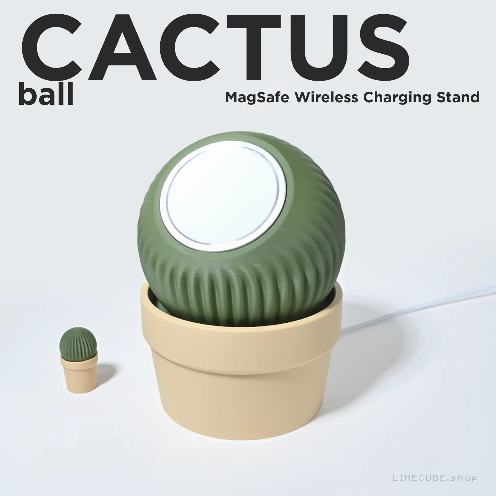 The Cactus Ball MageSafe+Stand: Potted Plant MagSafe Charging Stand (Qi2 Compatible)