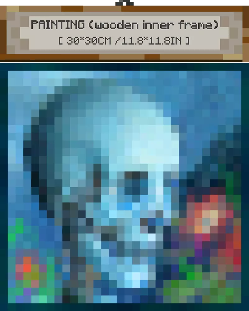 ”Skull and Roses“ - Pixel Style Art Painting Retro Gaming Room Decor