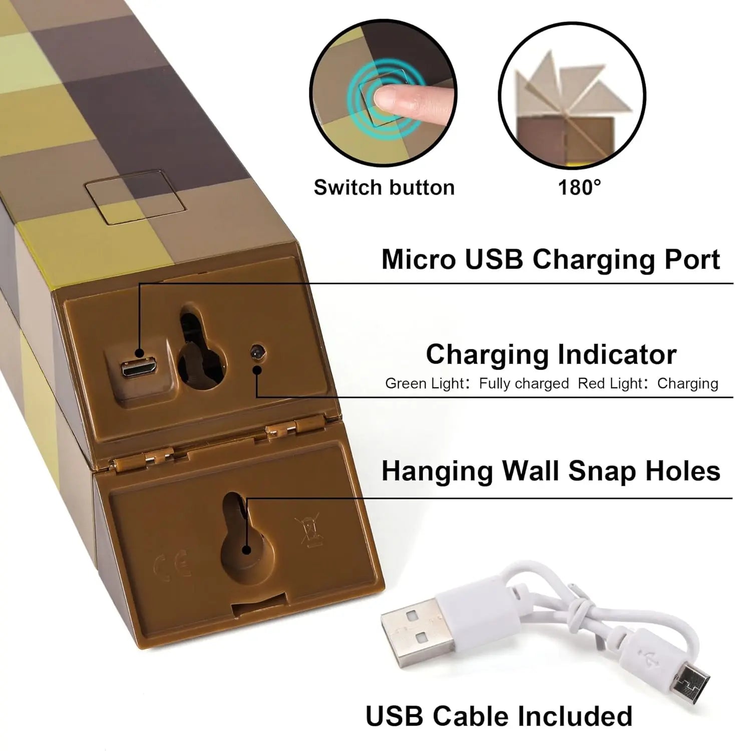 Rechargeable Pixel Torch Light – LED Night Lamp for Gamers & Kids Room Decor